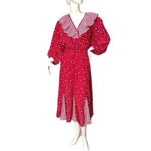 1980s dress with star print pleated striped collar by Susan Tudor Size M